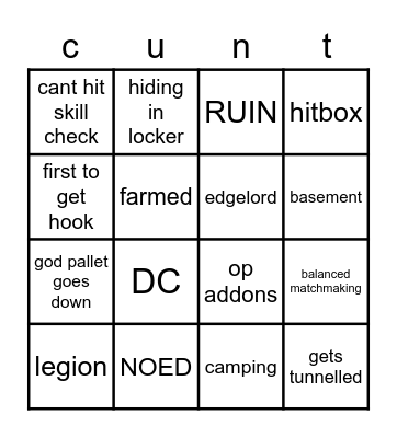 dead by daylight Bingo Card