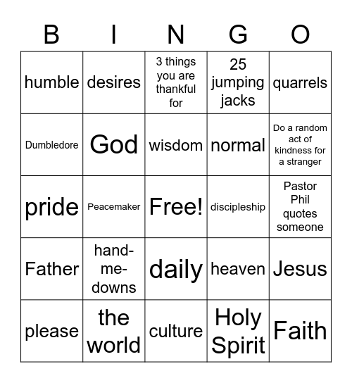 November 15th Sermon Bingo Card