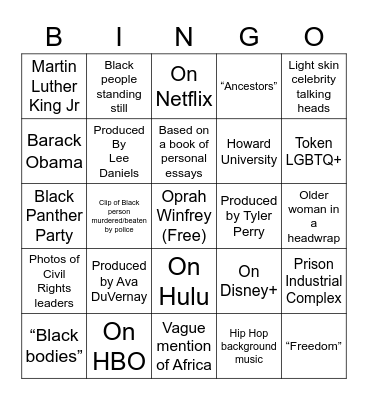 Neoliberal Black Documentary Bingo Card