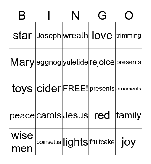 Merry Christmas Bingo Card
