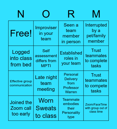 Team BINGO Card