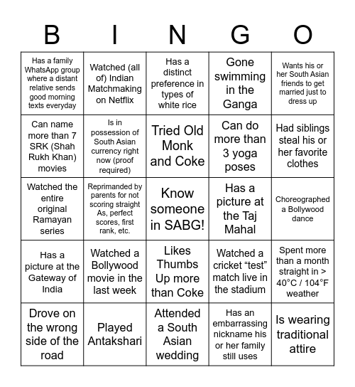 SABG Bingo Card