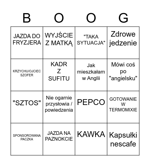 Boogingo Bingo Card