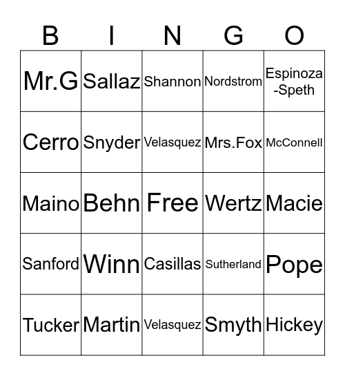 Teachers At Grover Beach Bingo Card