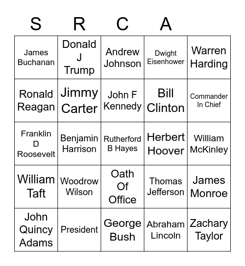 PRESIDENTS Bingo Card