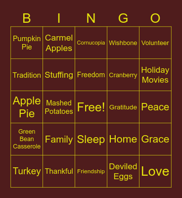 Thanksgiving Bingo Card