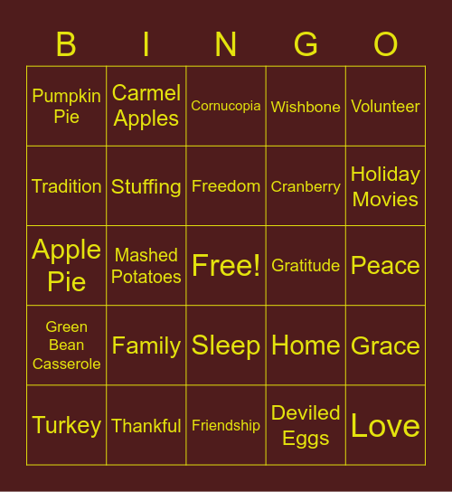 Thanksgiving Bingo Card