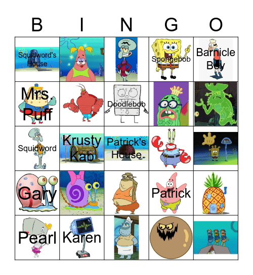 Spongebob Bingo Card
