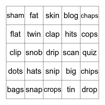 a,  i,  o Bingo Card
