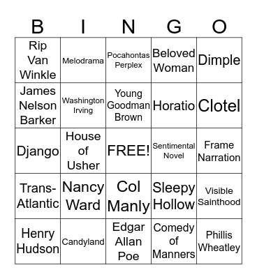 Early American Lit Bingo Card