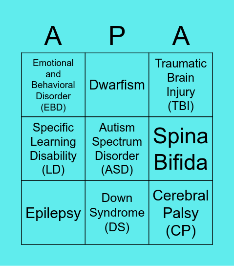 Adapted Physical Activity Bingo Card