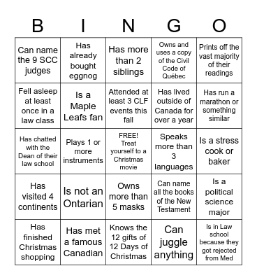CLF Christmas Bingo Card
