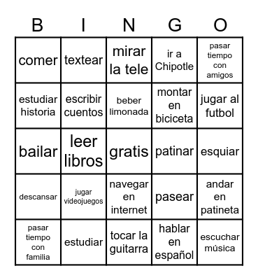 avancemos 3 U1L1 Bingo Card
