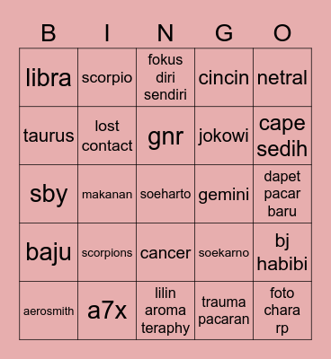 iyonya Bingo Card