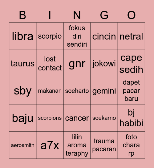 iyonya Bingo Card