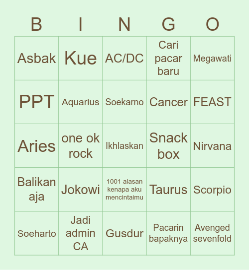 Isla Bingo Card