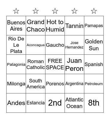 Argentina Bingo Card