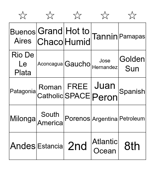Argentina Bingo Card