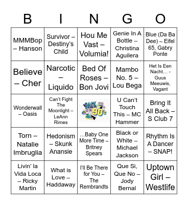 Back to the 90's Bingo Card