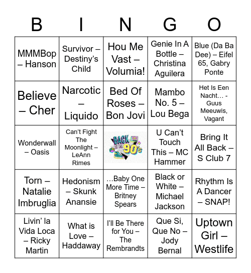 Back to the 90's Bingo Card