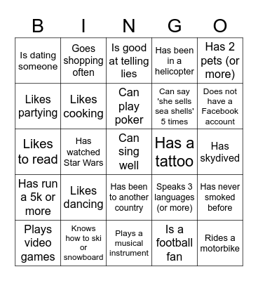 GTKY Bingo! Bingo Card