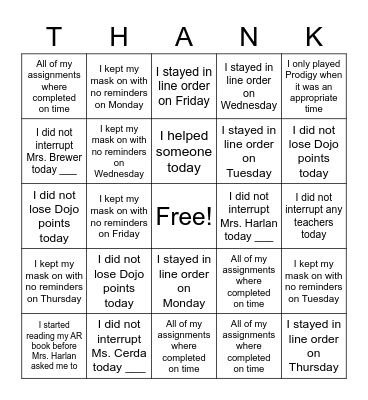 I AM THANKFUL Bingo Card