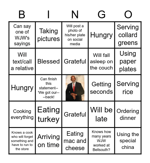 Willie James Warren Annual Thanksgiving Gathering Bingo Card