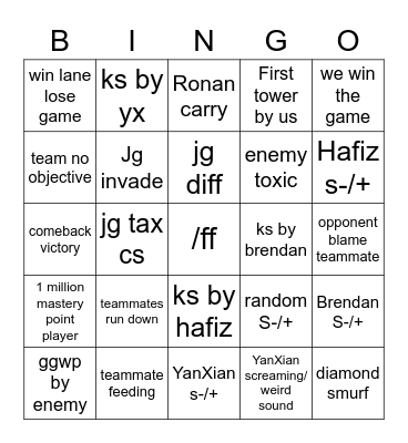 Untitled Bingo Card