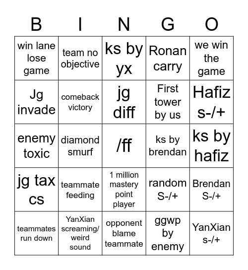 Untitled Bingo Card
