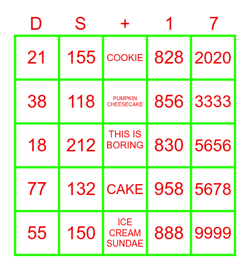 Numbers + Desserts Bingo Card