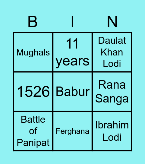 The Mughal Empire Bingo Card