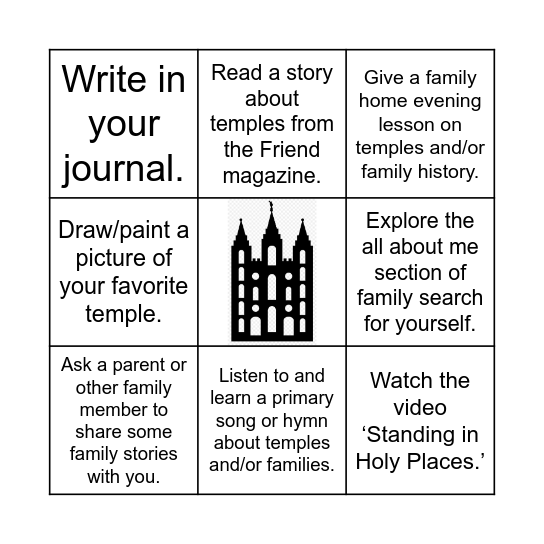 Temple and Family History Bingo Card