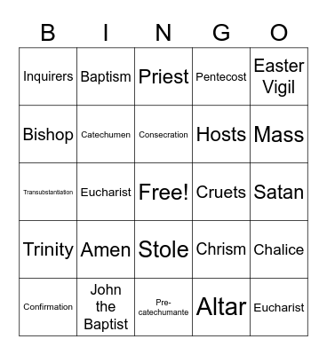 Sacraments of Initiation Bingo Card