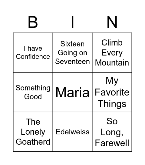 Sound of Music Bingo Card