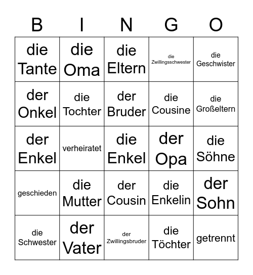 Stetson - Meine Familie Bingo Card