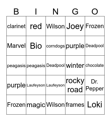 Deadpool Bingo Card