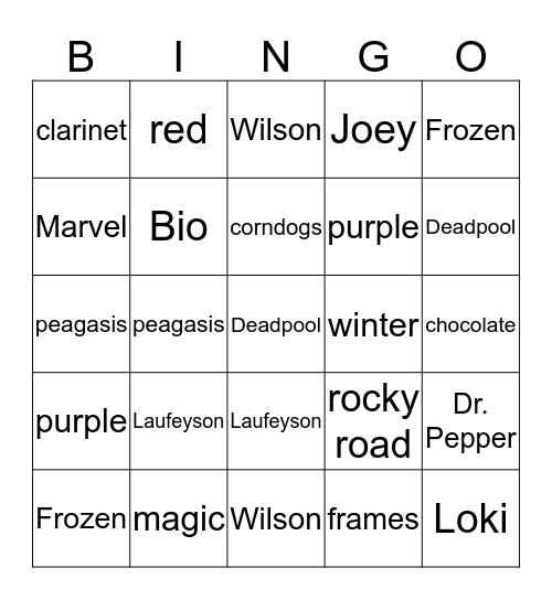 Deadpool Bingo Card