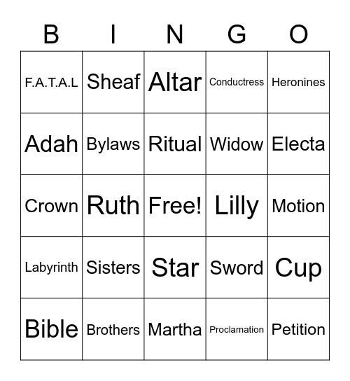 OES Bingo Card