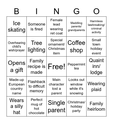 Hallmark Christmas Movies Bingo Card