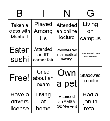 AMSA Bingo Card