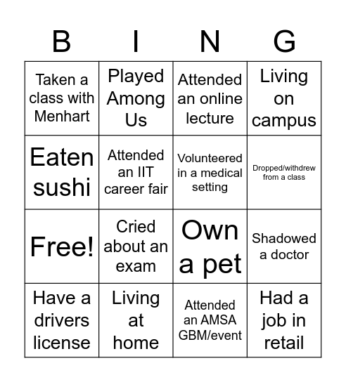 AMSA Bingo Card