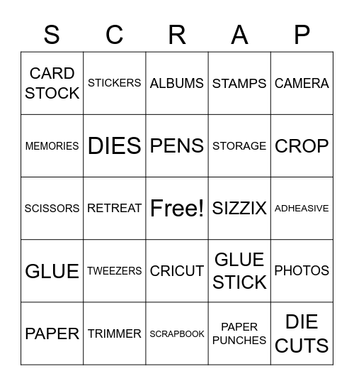 Scrapbook Bingo Card