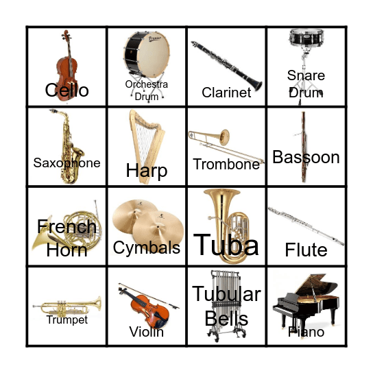 Instrument BINGO Card