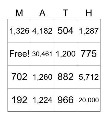 Multi-Digit Multiplication Bingo Card