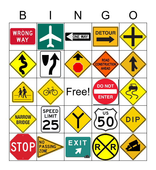 Driving Signs Bingo Card