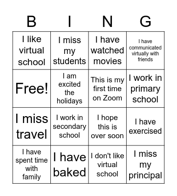 Teacher Quarantine Bingo Card