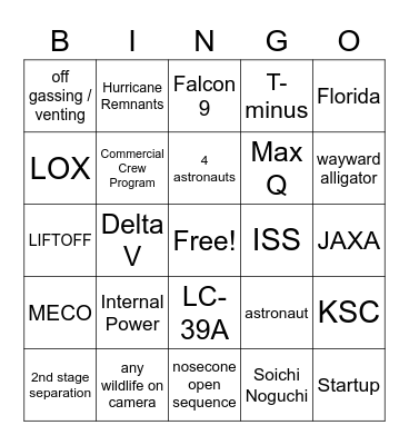 Space Lobster Crew-1 LAUNCH BINGO Card