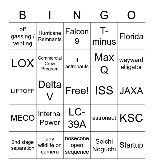 Space Lobster Crew-1 LAUNCH BINGO Card