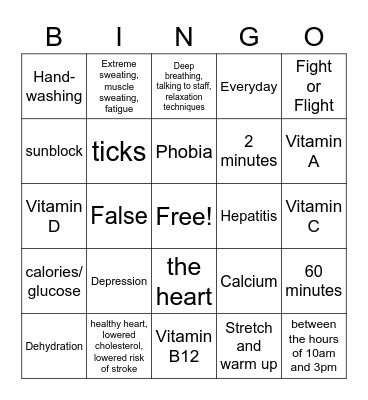 Healthy You Bingo Card