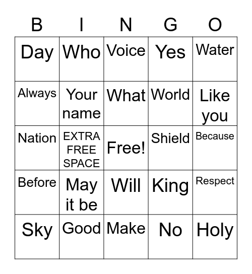 Siddur Words 3 and 4 Bingo Card